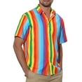 thumbnail image 4 of INSPIRE CHIC Men's Summer Vertical Stripe Print Short Sleeve Button Down Shirts 2XL Rainbow Blue, 4 of 6
