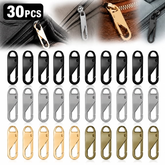 Deally 30pcs Detachable Zipper Repair Kit - Metal Zipper Pull Tabs for Luggage, Clothing, Backpacks, Boots, Purse (Black Silver Grey Gold Bronze)