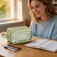thumbnail image 5 of BYJKINGS Clear Pencil Pouch Case, Large Capacity Clear Pen Pencil Pouch with Zipper,Multi-Purpose for Travel,Teen Boys&Girls, Transparent Stationary Bag Green, 5 of 7