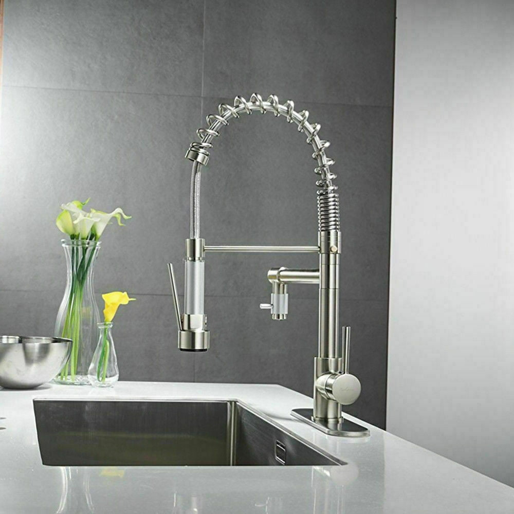 Senlesen Brushed Nickel Kitchen Sink Faucet Pull Down Spray Tap W/Plate