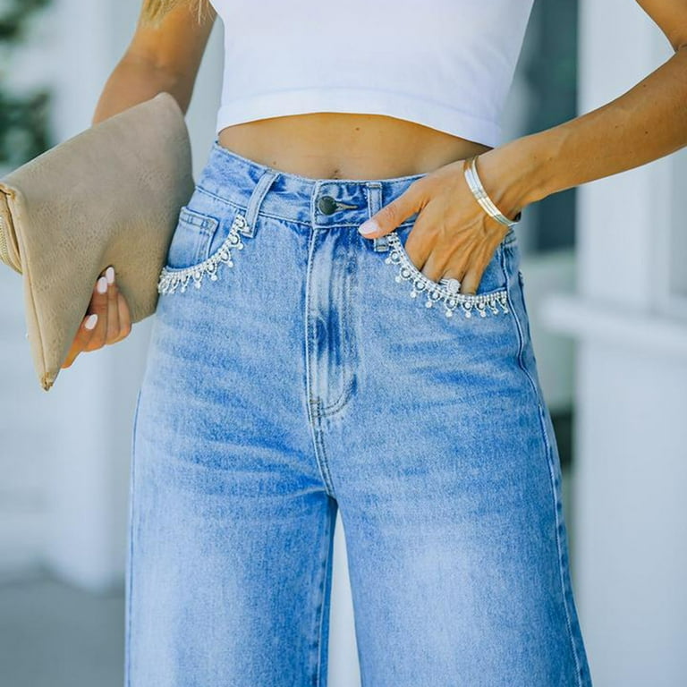 Wide Leg Jeans for Women Non-Stretch Fabric High Waist Loose Denim Pants  Fashion Boyfriend Baggy Plus Size Trousers with Pockets