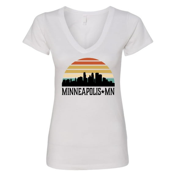 Inktastic Minneapolis Minnesota Skyline Retro Sunset Women's V-Neck T-Shirt