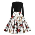 thumbnail image 3 of qelini Women's 1950s Vintage Dress Christmas Round Neck Long Sleeve Reindeer and Tree Printed Cocktail Swing Evening Party Dress White S, 3 of 3