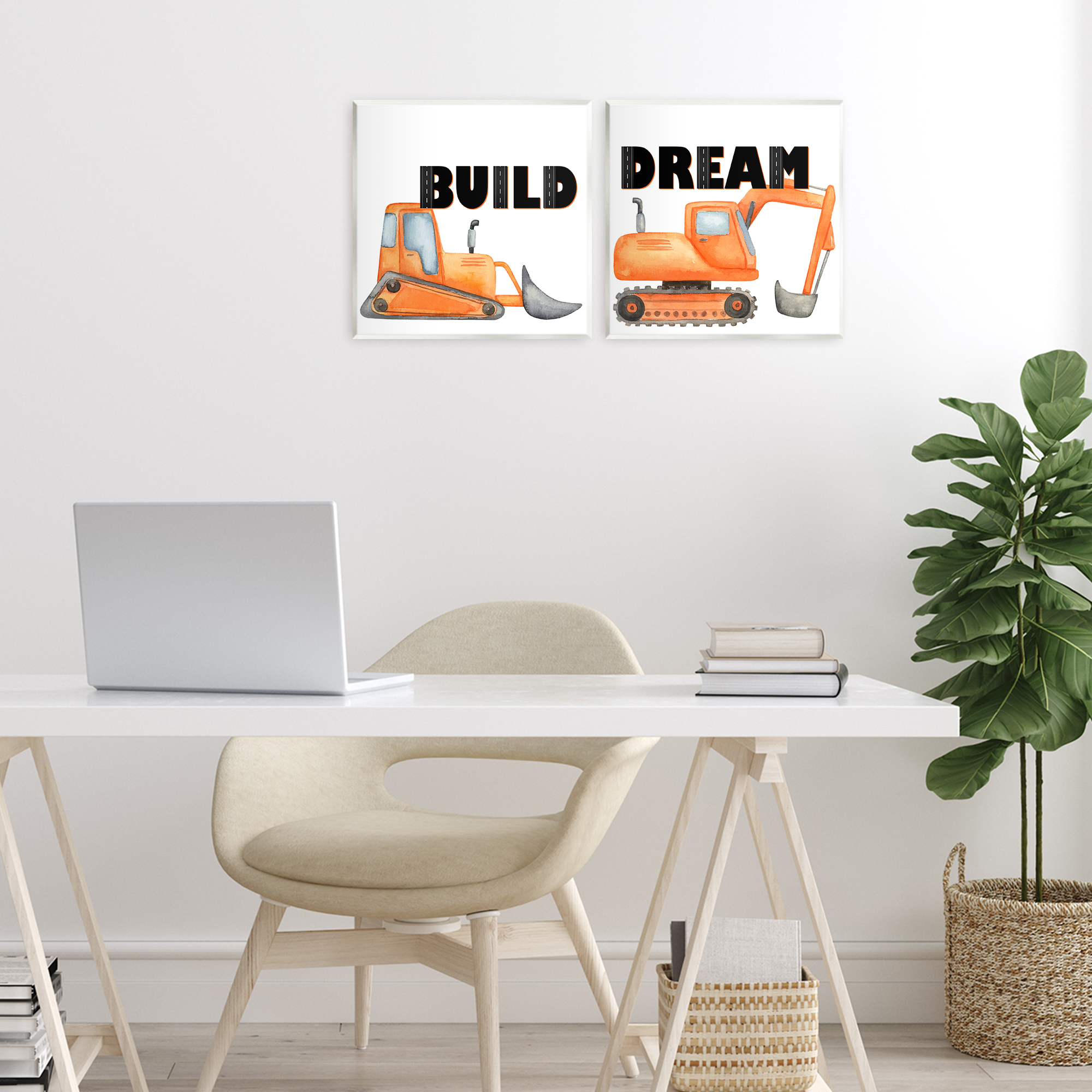 Build & Dream Construction Vehicles 2 Piece Wall Plaque Art Set, design by Kim Allen
