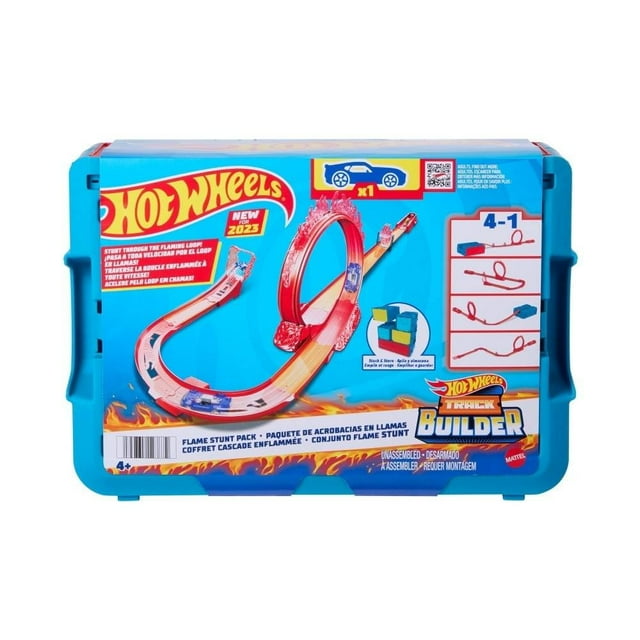 Pista de Juguete Hot Wheels Track Builder Caja Grande de Acrobacias con Temática de Fuego
