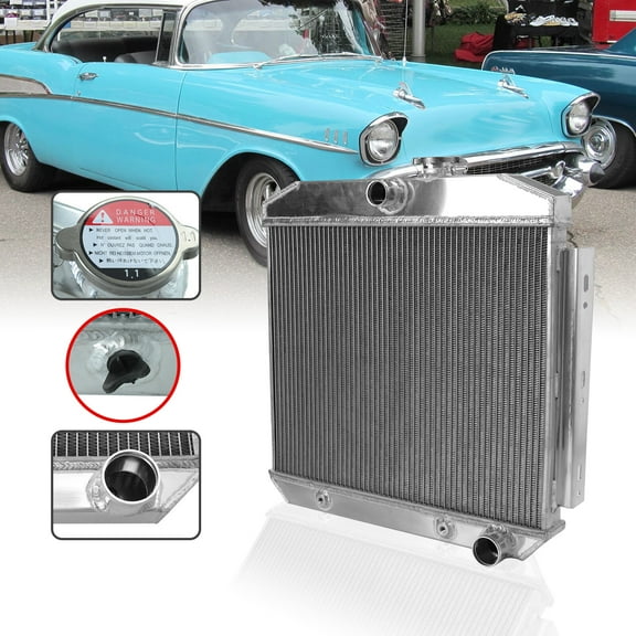 CCPAO 3 Row Aluminum Core Radiator Compatible with 1955-1957 1956 Chevy Bel Air Nomad 150 210 V8