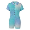 thumbnail image 4 of KOMOO Women Summer Knitted Jumpsuit Tie-Dye Stripe Lapel Short Sleeve Button Romper Plus Size, 4 of 8