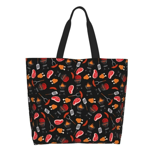 Fotbe BBQ Bolsa Tote Estética de Lona con Estampado para Mujer - Bolsa Reutilizable de Hombro Casual para Vacaciones, Compras, Trabajo y Gimnasio