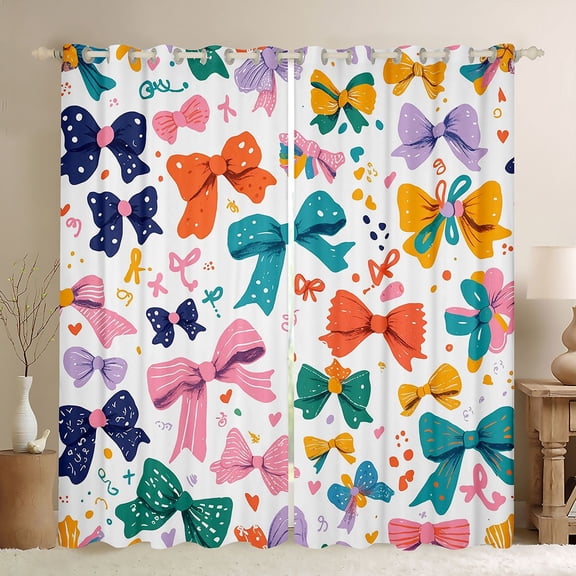 Homewish Cute Ribbon Bowknot Black Out Curtains for Teens Adults Female,Colorful Bow Curtains Pack of 2 (42x63 Each),Dreamy Princess Bedroom Curtains,Super Cozy Room Decor