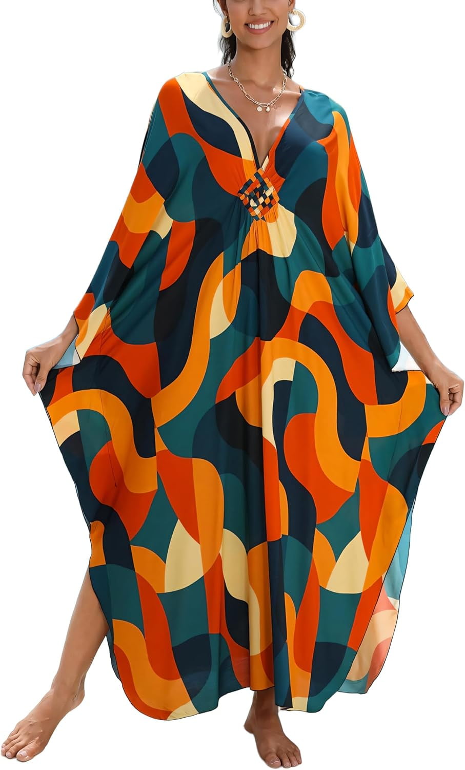 Women's Plus Size Kaftan Dress – Plus Size Maxi Dress Moo Moos Beach Cover Up,Bathing Suit Cover-Up Loungewear