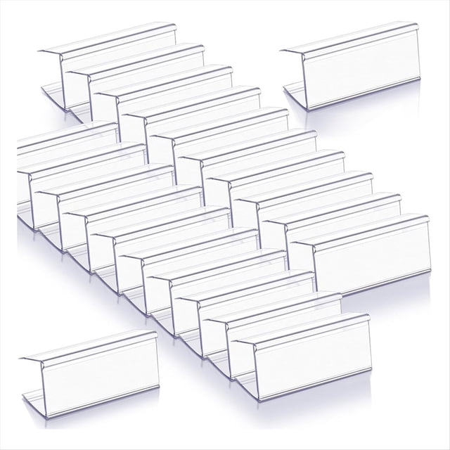 100 Portaetiquetas de Madera para Estantes, Etiquetas Precio Plástico Transparente 6 cm X 2,5 Alto Estanterías, Letreros Madera.