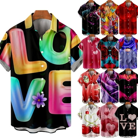 

MLFU Valentine s Day Teens Couple Collared Button Down Tees with Chest Pocket Cheap Costume Up to 8XL