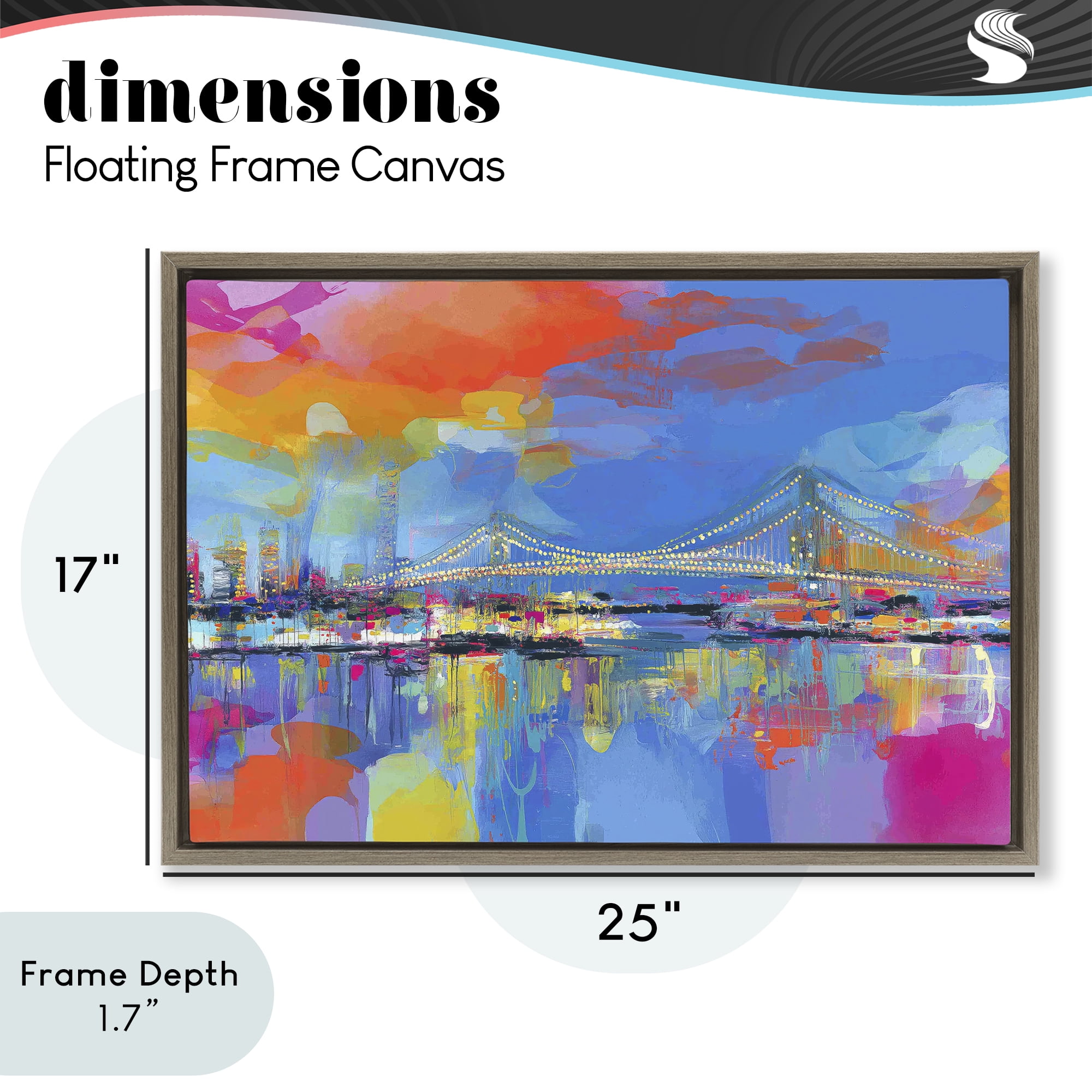 Stupell Industries Bay Bridge Aglow at Sunrise Brown Framed Floater Canvas Wall Art, design by Chromatic Storm Studio