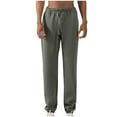 thumbnail image 1 of Pantalones largos para hombre, con cintura elástica, color liso, con cordón y bolsillos, de poliéster., 1 of 4
