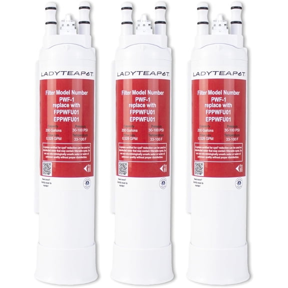 LADYTEAPOT FPPWFU01 Water Filter Compatible With Frigidaire PurePour FPPWFU01, Compatible with Electrolux EPPWFU01, PureAdvantage PurePour PWF-1, NSF42, 3 Pack