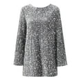 thumbnail image 4 of CHUOU Women's Autumn And Winter New Round Neck Long Sleeved Loose Oversized Sequin Short Dress, 4 of 5