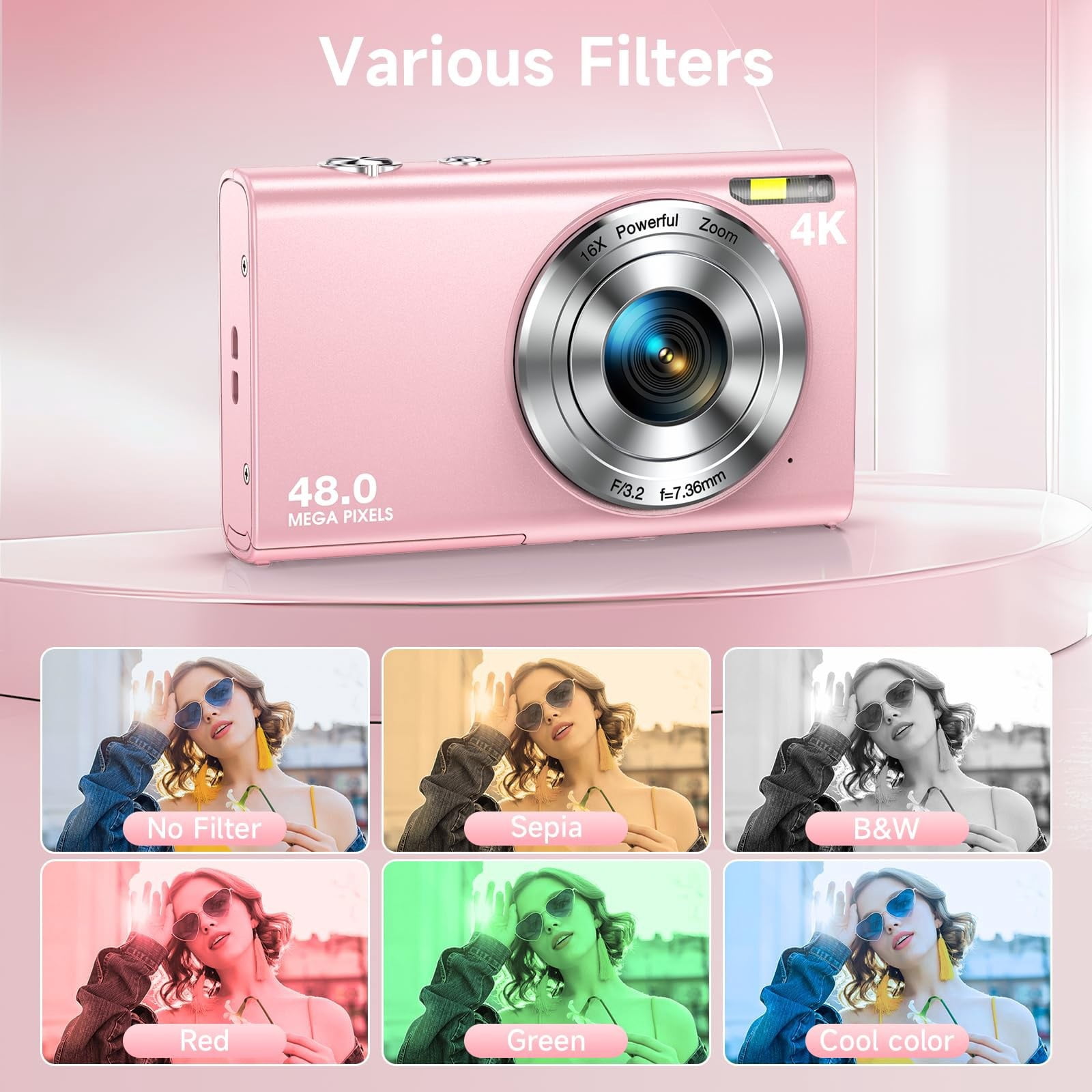 BREWENE Digital Camera 4K Autofocus Vlogging Camera for YouTube with 32GB Card,48MP UHD 16X Digital Zoom Point and Shoot Camera for Photography