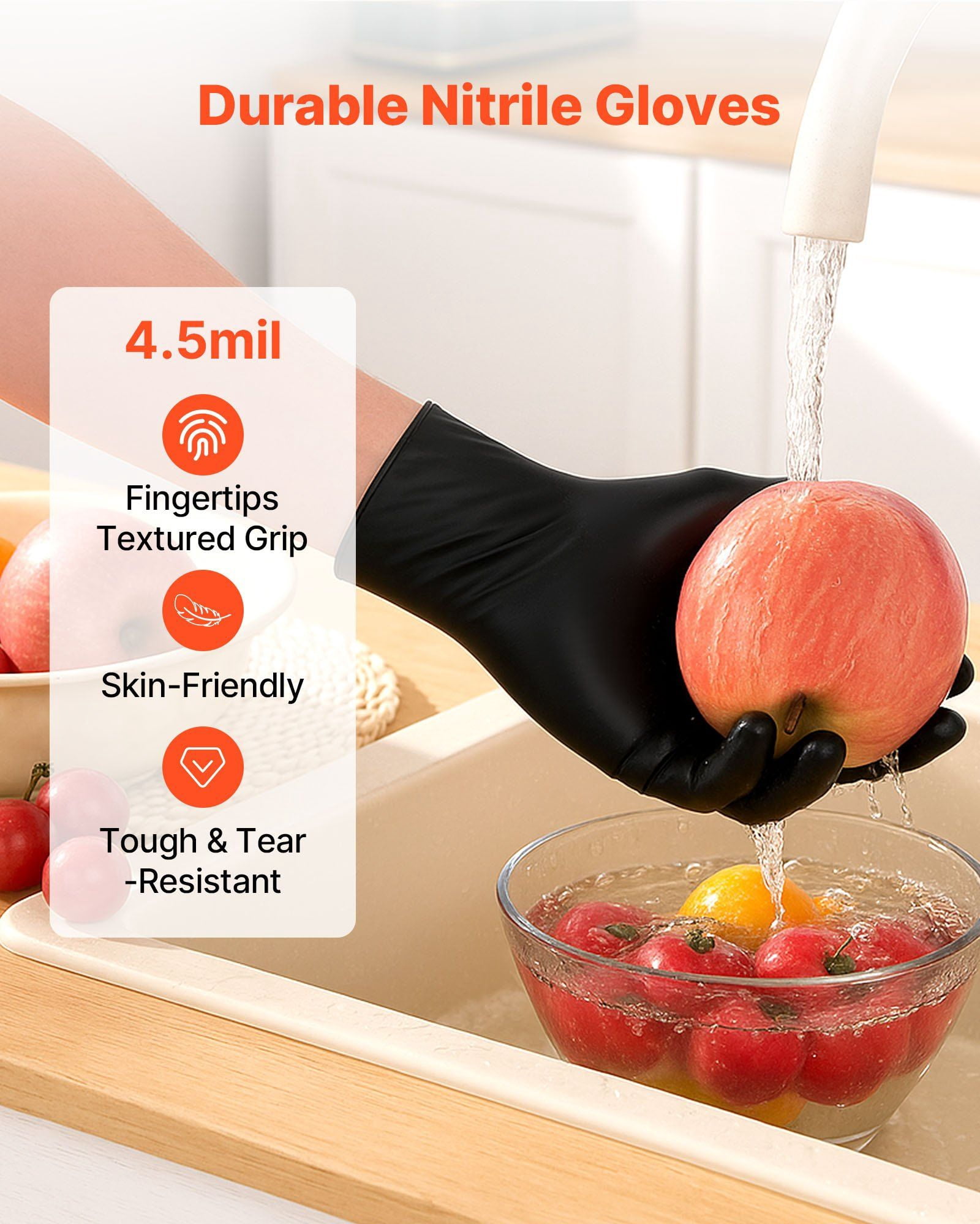 Thick Black Nitrile Gloves – 4.5 Mil, 100 Gloves per Box, Powder & Latex-Free, Size M – Heavy-Duty Protection