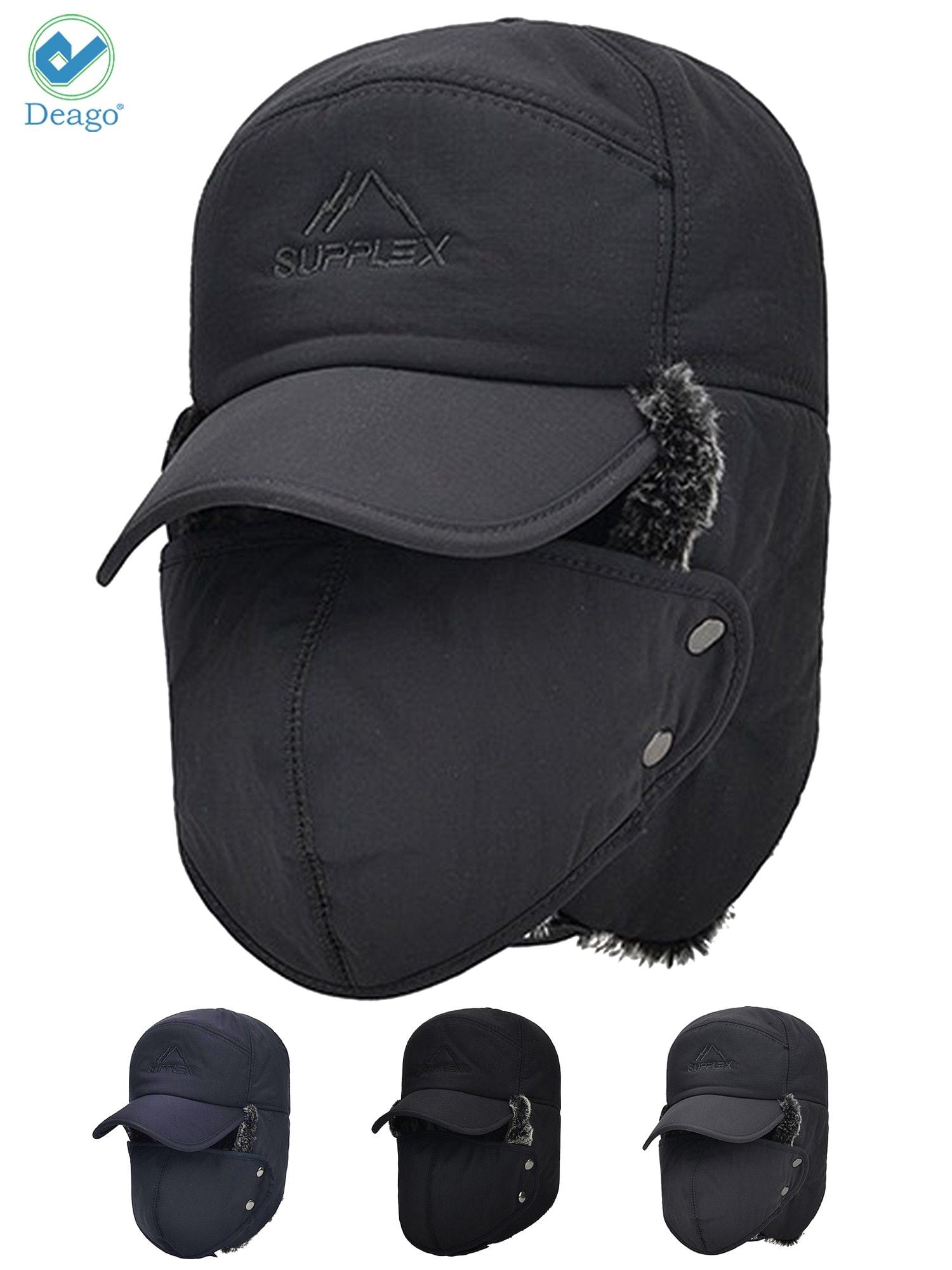 Deago Trooper Trapper Hat Winter Windproof Ski Hat with Ear Flaps and Mask  Warm Hunting Hats for Men Women (Navy Blue) 
