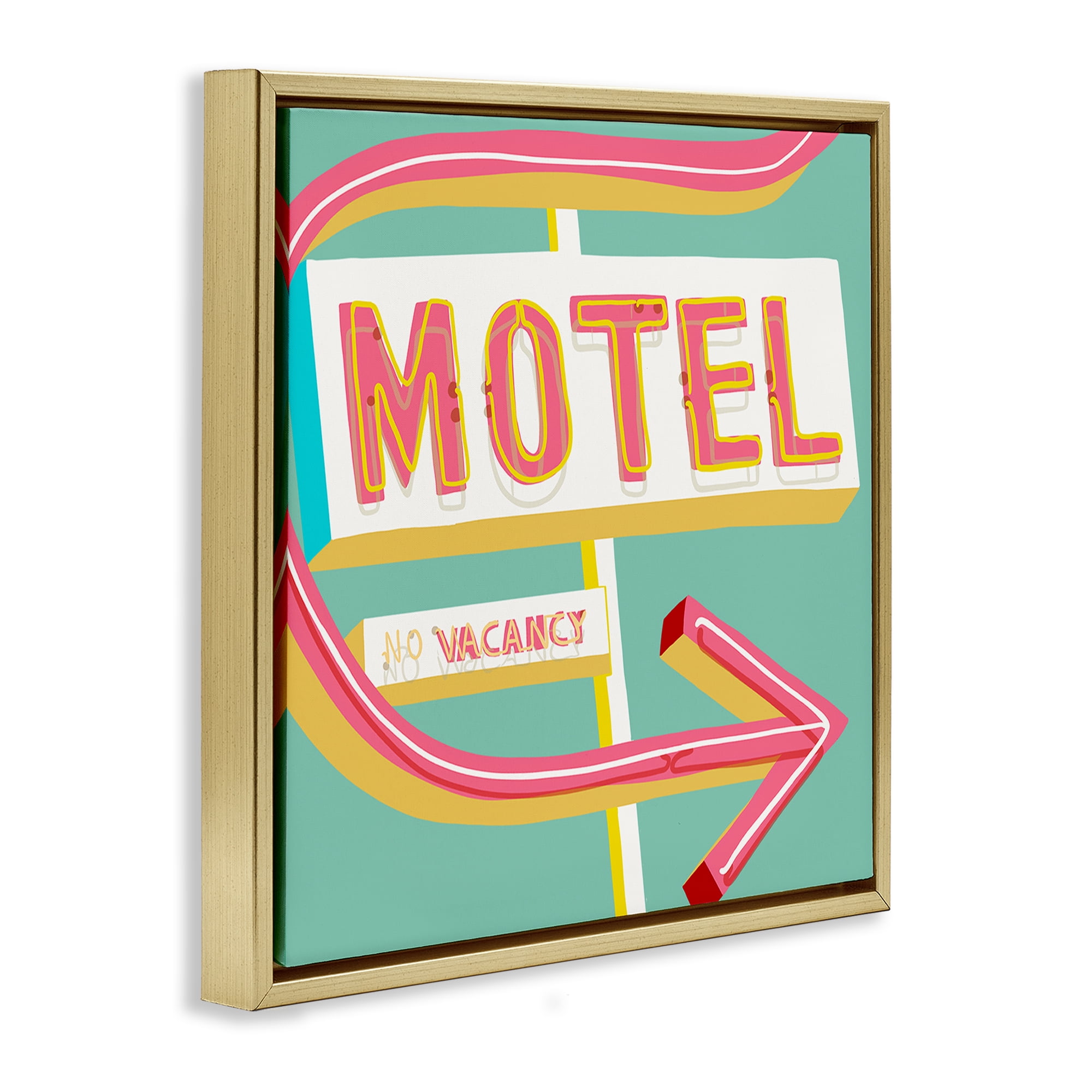 Stupell Industries Retro Motel Vacancy Text & Numbers Painting Gold Floater Framed Canvas Art Print Wall Art, 18 x 18