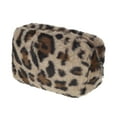 thumbnail image 1 of 1 Pc Dama Duradera Bolsa de Maquillaje con Estampado de Leopardo para Vacaciones y Viajes de Negocios Marrón de Franela, 1 of 3