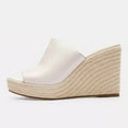 thumbnail image 2 of FSJ Women Simple Round Open Toe Platform Wedge Heel Espadrille Slip On Sandal Summer Casual Mules Outdoor Dressy Shoes Size 14 White, 2 of 4