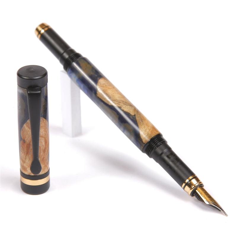 Classic Fountain Pen Blue and Silver Burl End Cap