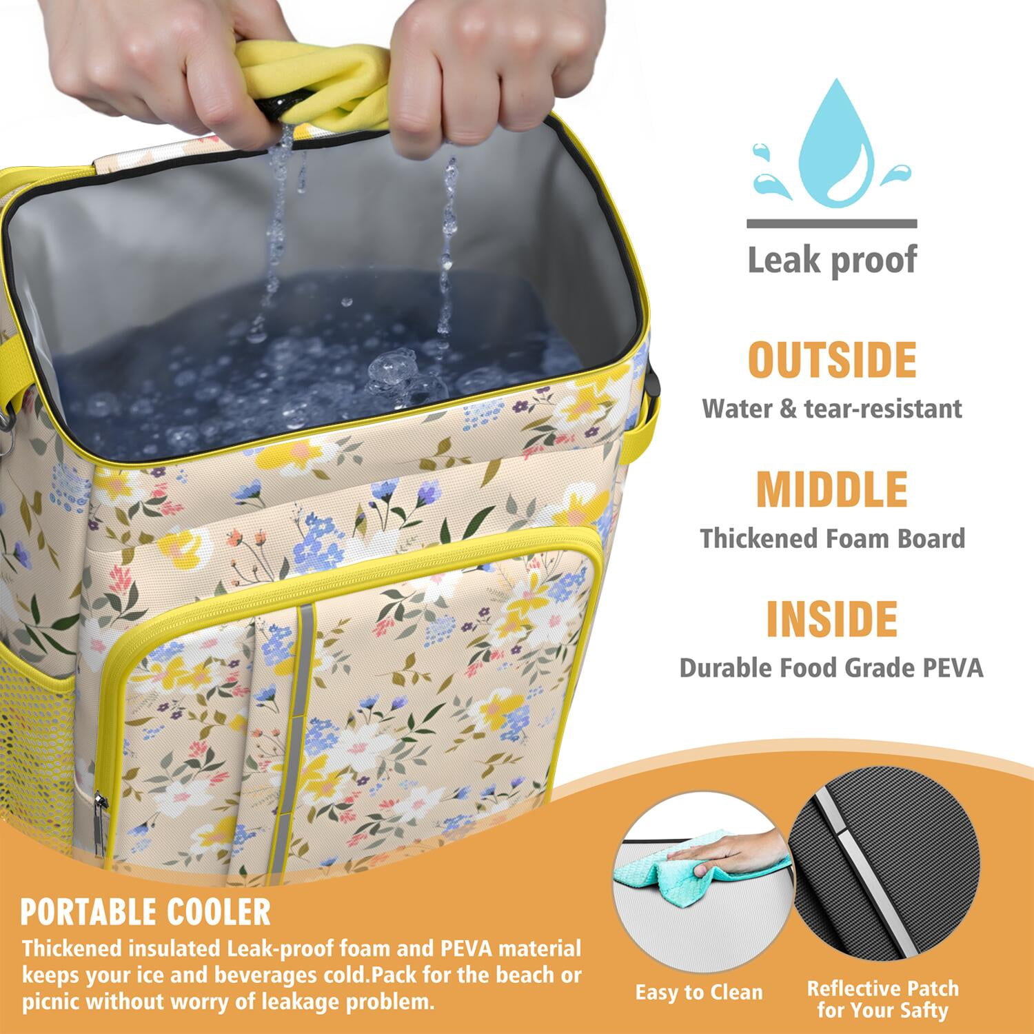 Travel Cooler Bag - Pioneer Flower Floral Print Pattern Camping Beer Cooler Backpack with Bottle Opener- Waterproof Insulated Picnic Backpacks - Cooler Bag for Beach