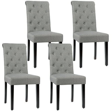 Gymax 4pcs Upholstered Dining Chair, High Back Grey Fabric Dining Chairs
