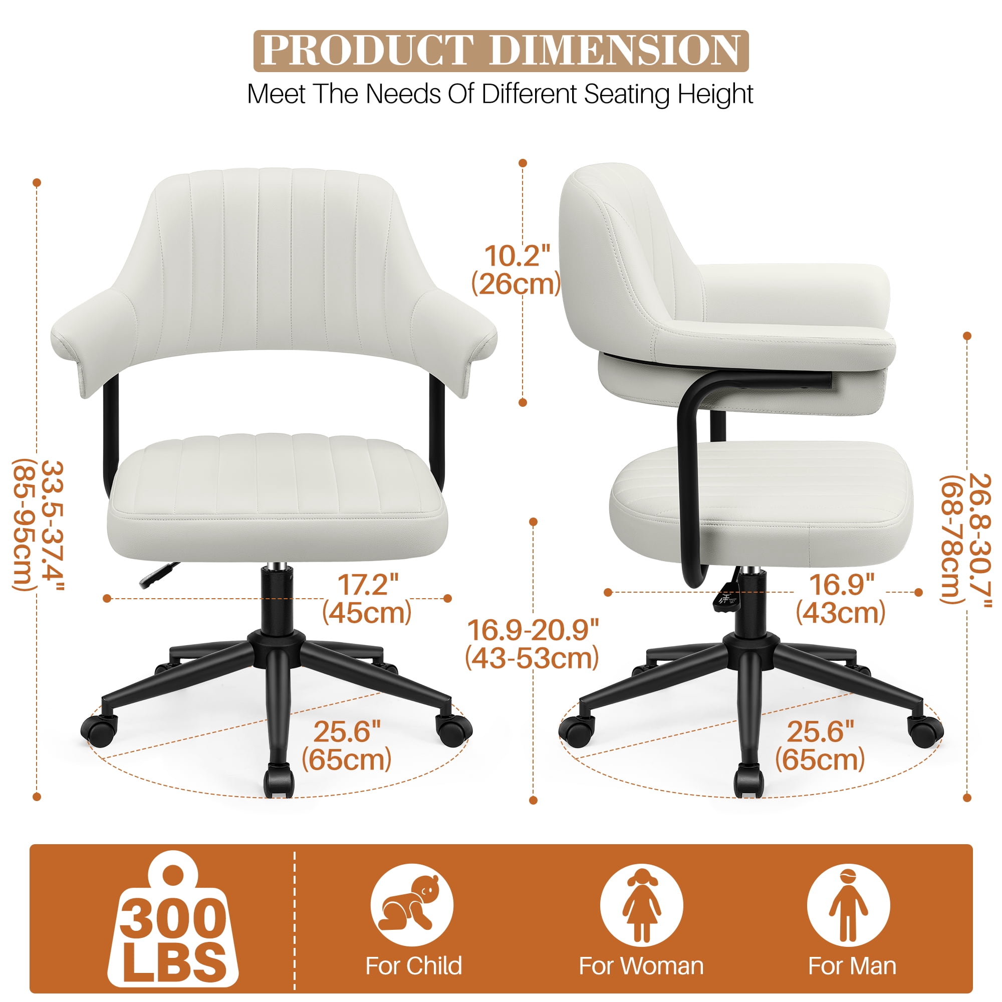 ATHOPE Home Office Chair Set of 2, Executive Small Leather Office Chair, Desk Chair Comfy with Arms, Height Adjustable Swivel Computer Chair with Lumbar Support, White