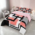 thumbnail image 3 of Homewish Geometric Checkered Full Size Comforter Sets, Orange White Black Bedding Comforter Set, Pink Reversible, 3 Pieces 1 Comforter and 2 Pillowcases, 3 of 6