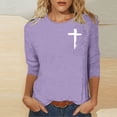 thumbnail image 2 of Rutainlusire Womens Trendy Daily Cross Printed Loose Blouse Tops Fashion Women's Day Printed Loose Casual Round Neck Three Quarter Sleeves 3/4 Sleeves T-shirt Pullover Top, 2 of 5