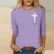 thumbnail image 4 of Mujeres Tres Cuartos de Manga Tops Moda Impresa Suelta Casual Cuello Redondo Suéter Blusa con Mangas 3/4, Mezcla de Poliéster para el Uso Diario de Verano, 4 of 5