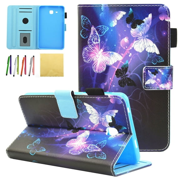 Galaxy Tab A 7.0 2016 Case - Allytech Premium PU Leather Stand Smart Case with Auto Wake/Sleep & Card Slots for Samsung Galaxy Tab A 7.0 inch 2016 Model (SM-T280/T285), Purple Butterfly