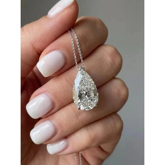 2Ct Pear Cut Lab Created Moissanite Solitaire Charm Pendant 14K White Gold Plated "18