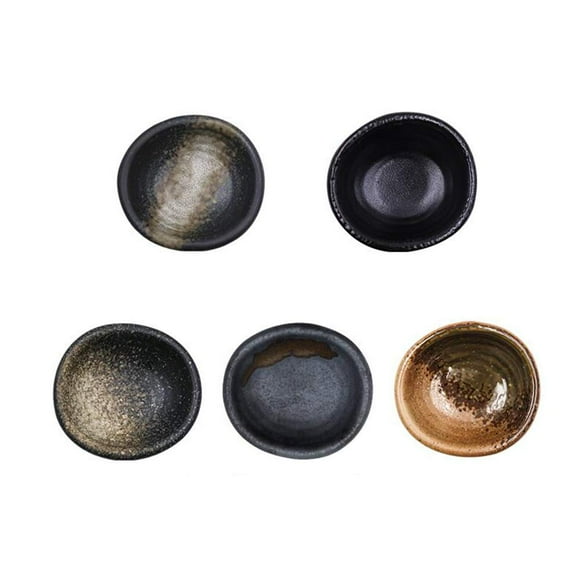 Colias Wing 3.5"" Retro Style Black/Brown Stylish Design Multipurpose Porcelain Side Dish Bowl Seasoning Dishes Soy Dipping Sauce Dishes-Set of 5