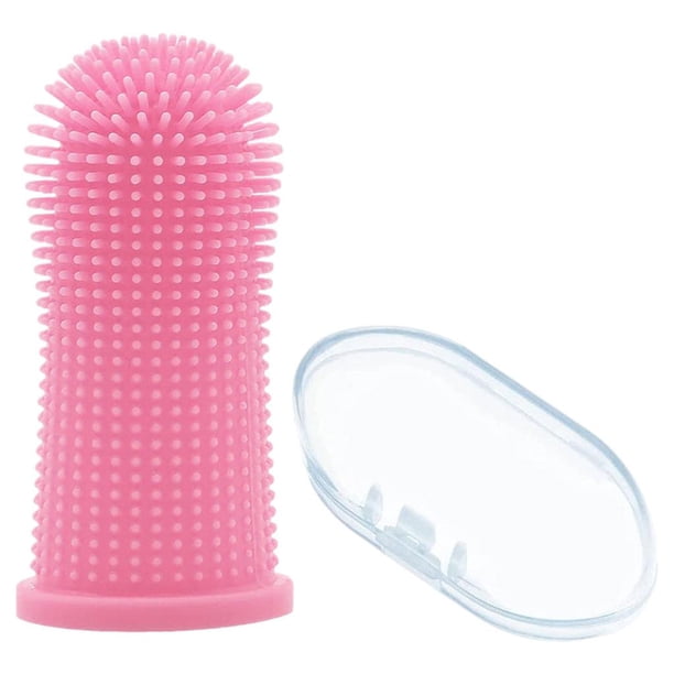 Cepillo de para s de perro Higiene bucal con caja de almacenamiento Toothlike Gel de silicona de múltiples ángulos Residuos de - Rosado Sunnimix Cepillo de dientes de dedo