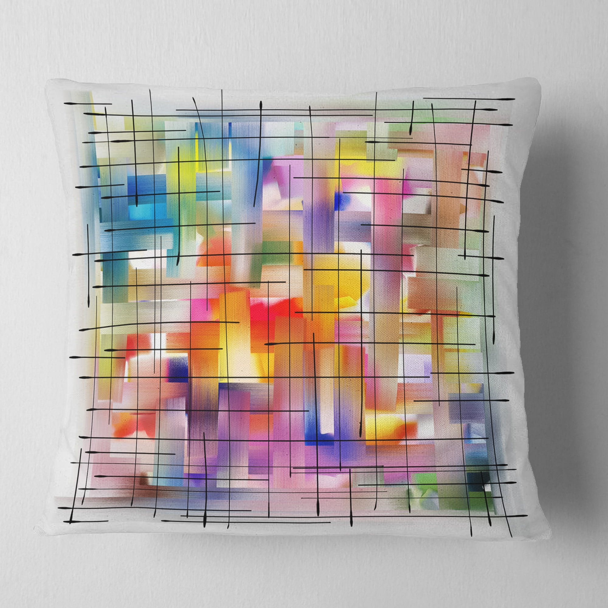 Designart Colorful Stain Design with Grid - Abstract Throw Pillow - 18x18