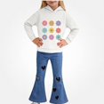 thumbnail image 2 of Vornjynx Girls 2 Piece Outfit（2-7）Hooded Sweatshirt with Heart and Floral Print and Flared Pants Set Casual Clothing Set White Size 7, 2 of 9