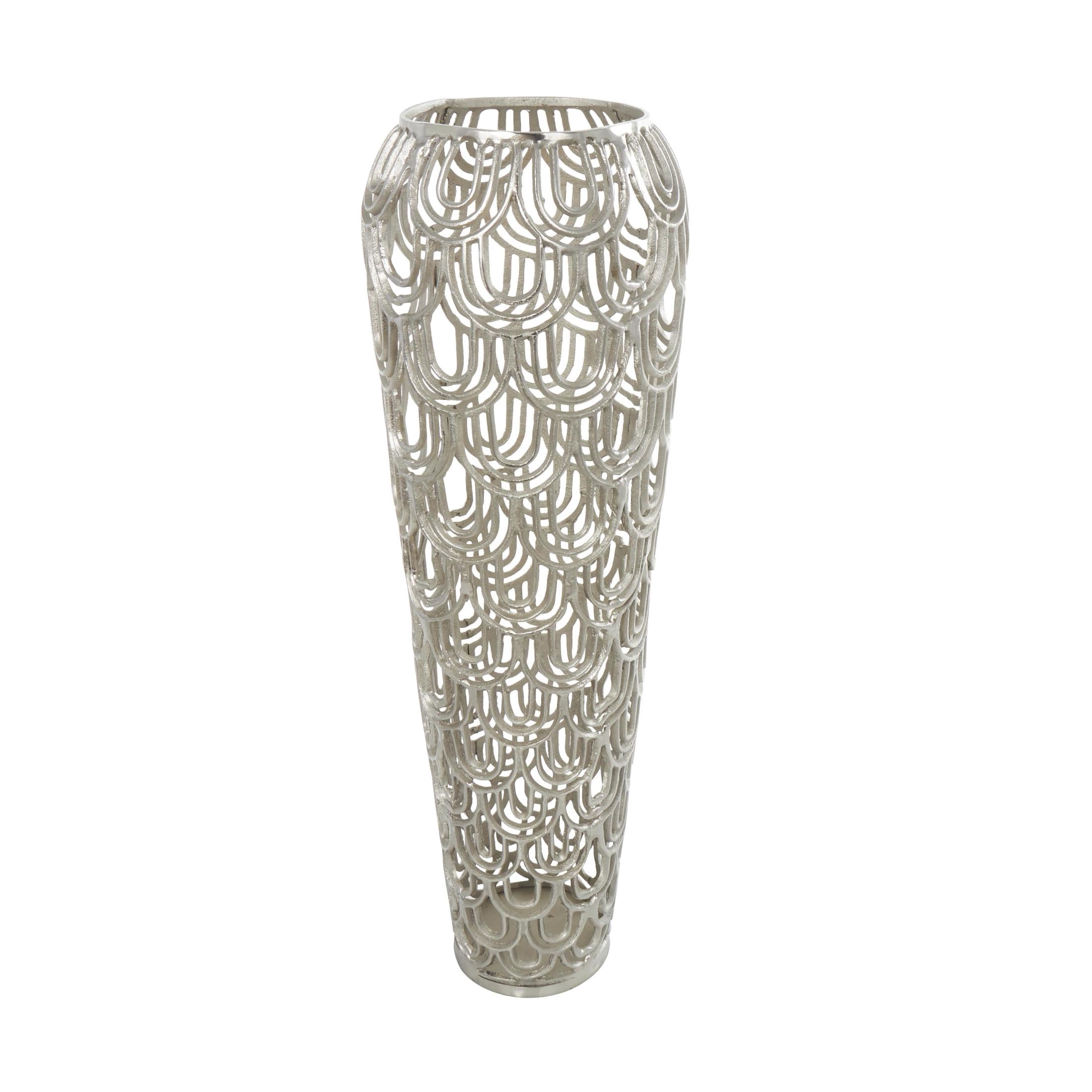 DecMode 35" Geometric Tall Art Deco Inspired Arched Silver Aluminum Metal Vase