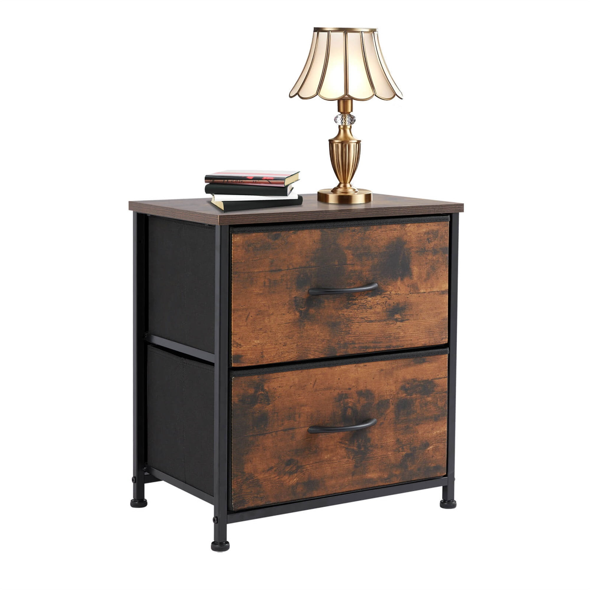 Kadyn Bedside Nightstand,End Table with 2 Drawers for Bedroom, Storage Organizer Furniture, Fabric Cabinet Wood Top, Lightweight Chest of Drawers, Mini Dresser for Clothes, Closet, Dorm,Brown