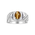 thumbnail image 1 of RYLOS Men's Rings Sterling Silver Rings Classic Designer Style 8X6MM Oval Gemstone & Diamond Ring Tiger Eye Birthstone Rings For Men Size 10, 1 of 6