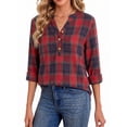 thumbnail image 3 of Fantaslook Womens Plaid Shirts Flannel Button Down Shirts Business Casual Long Sleeve Tops Dressy V Neck Blouses, 3 of 9