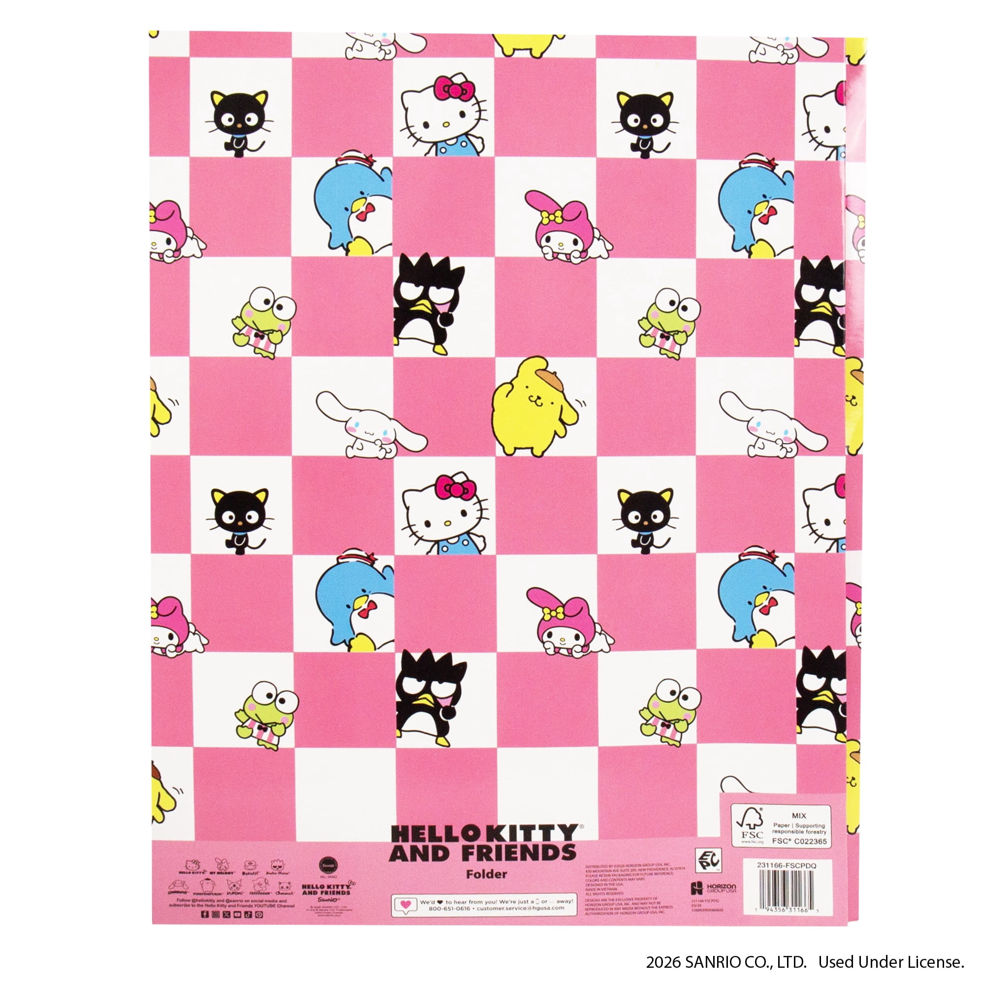 Hello Kitty® And Friends Pocket Folder Checkerboard Design With Interior Pockets