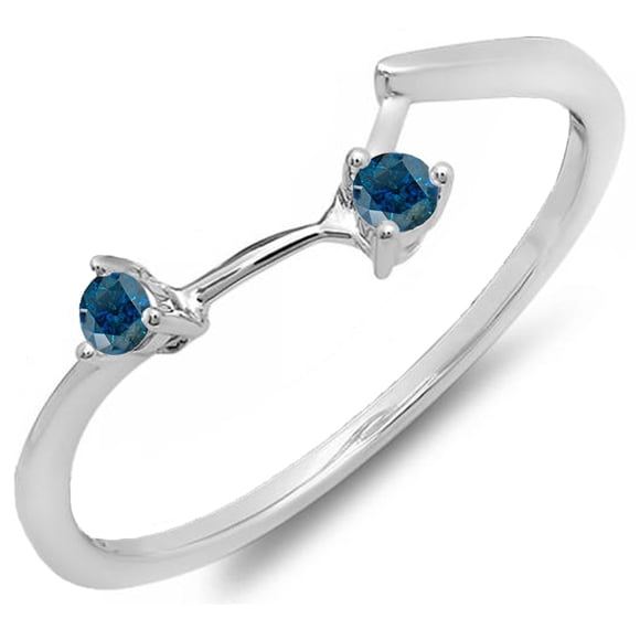 0.10 Carat (ctw) 18K White Gold Round Blue Diamond Ladies Anniversary Wedding Ring Matching Guard Band 1/10 CT