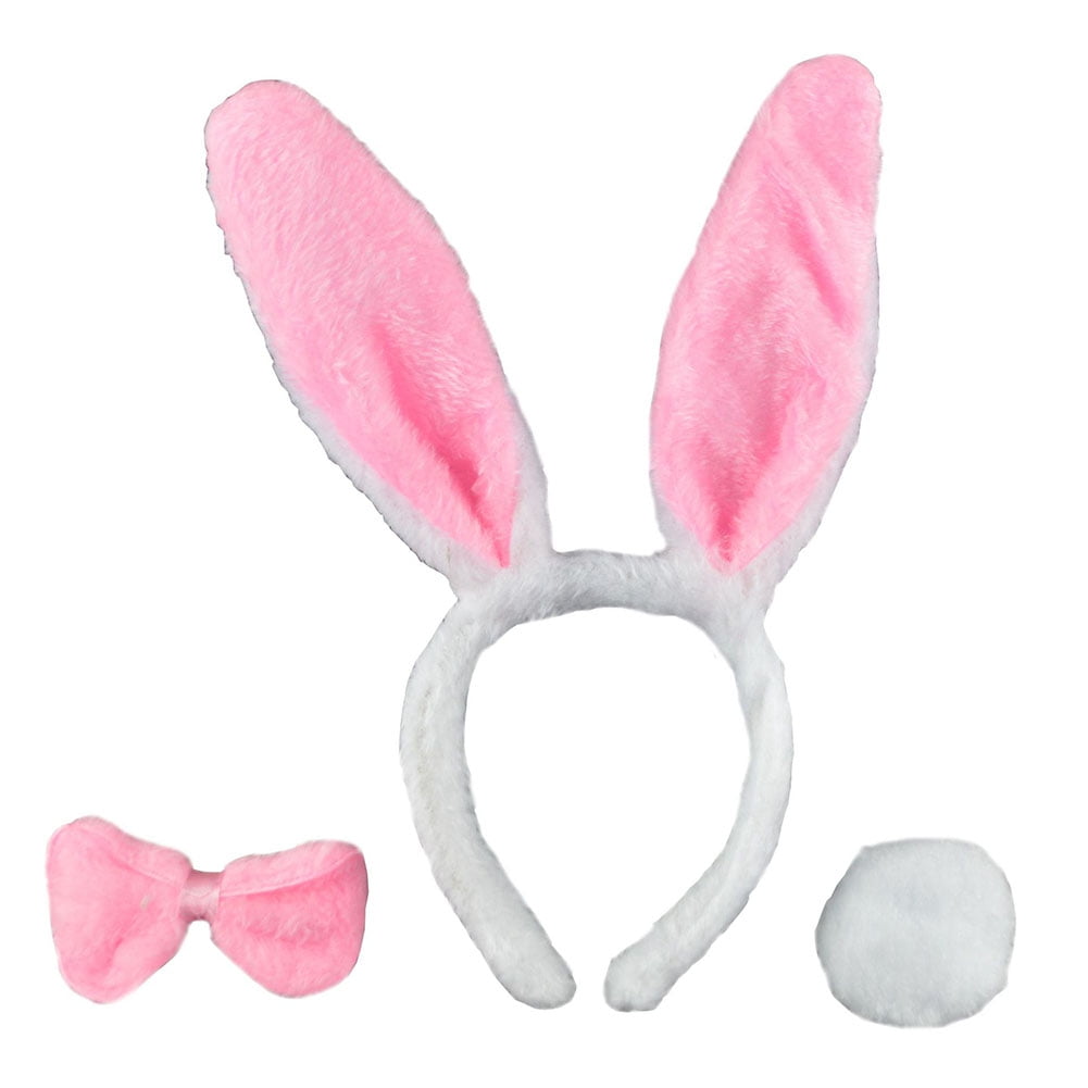 One Size Bunny Rabbit Set Ears Tail Bow Tie Fancy Dress Outfit Easter Headband 