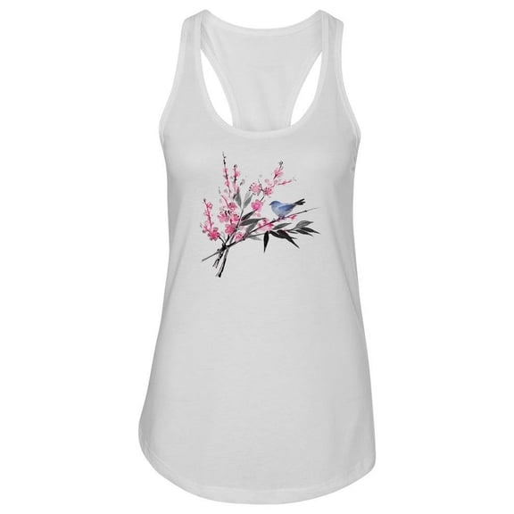 Pink Flowers And Blue Bird Tank Women -Image by Shutterstock, Female Medium