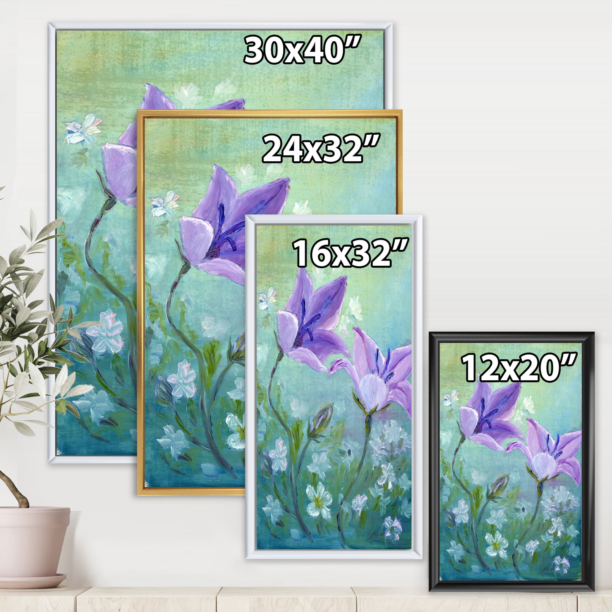 Designart 'Purple Bellflowers Blooming' Traditional Framed Canvas Wall Art Print