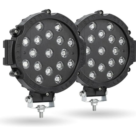 7 Inch Round LED Offroad Lights, 51W Fog Driving Led Spot Lights Work Lamp Roof Bumper for Trucks ATV SUV Jeep Boat tractor, Pack of 2, Black