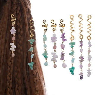 Trianu Hair Jewelry for Braids, 6Pcs Natural Colored Crystal Stone